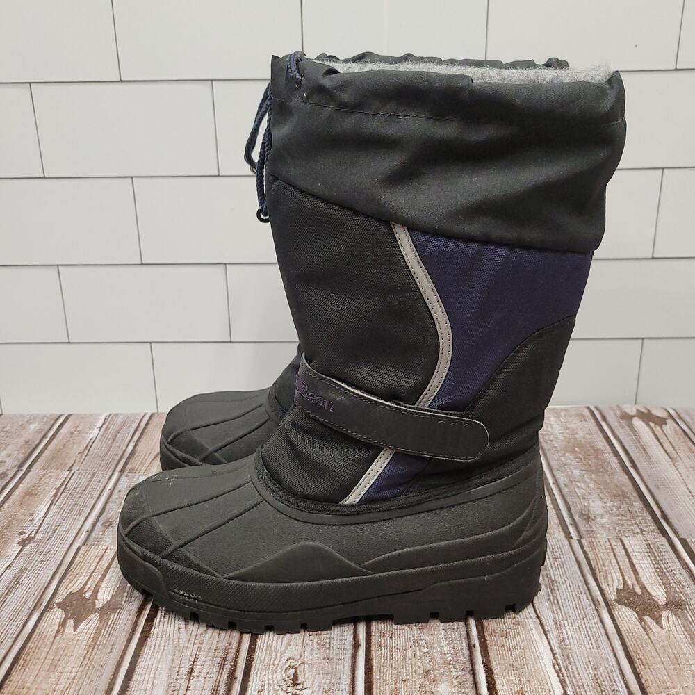 L.L.Bean Kids Size 5 Insulated Winter Snow Boots Black Blue Hook Loop